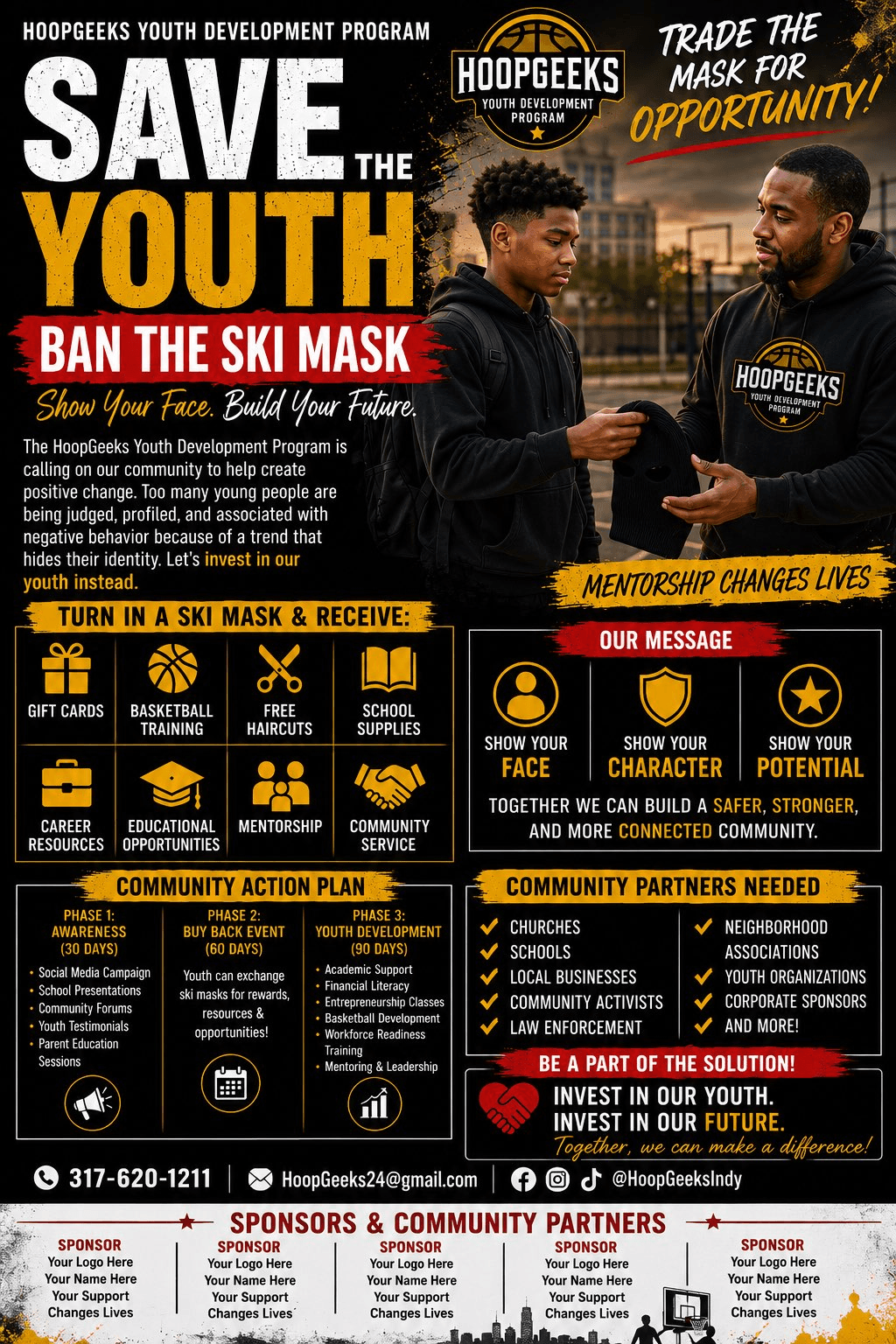 Hoop Geeks Save the Youth campaign: mentorship, training, school supplies, and community opportunities